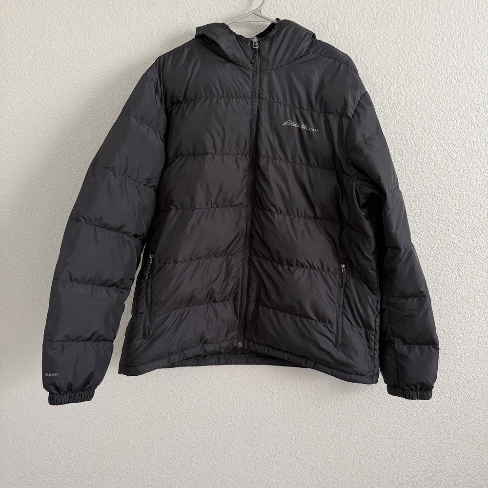 Eddie Bauer Men XL EB 650 Wide Channel Hooded Down Jacket Goose Down Lightweight